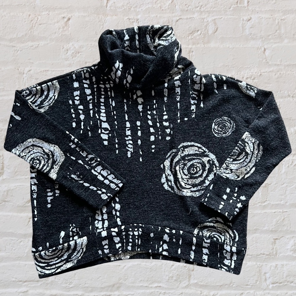 Black and White Rose Scatter Pattern Cowl Sweater by Clara Sunwoo - Picture 2 of 10
